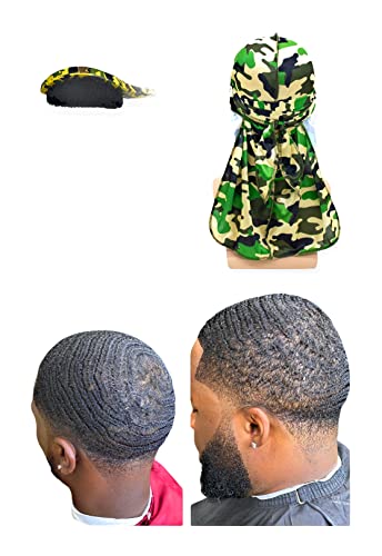 New Touch 360 Green Camouflage Medium Curve Wave Brush Including 3 Camouflage Silky Premium Du Rag