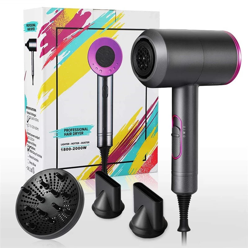 Professional Salon 1800-2000W Negative Ionic Hair Blow Dryer Fast Drying with 3 Heat Setting with 3 Diffuser